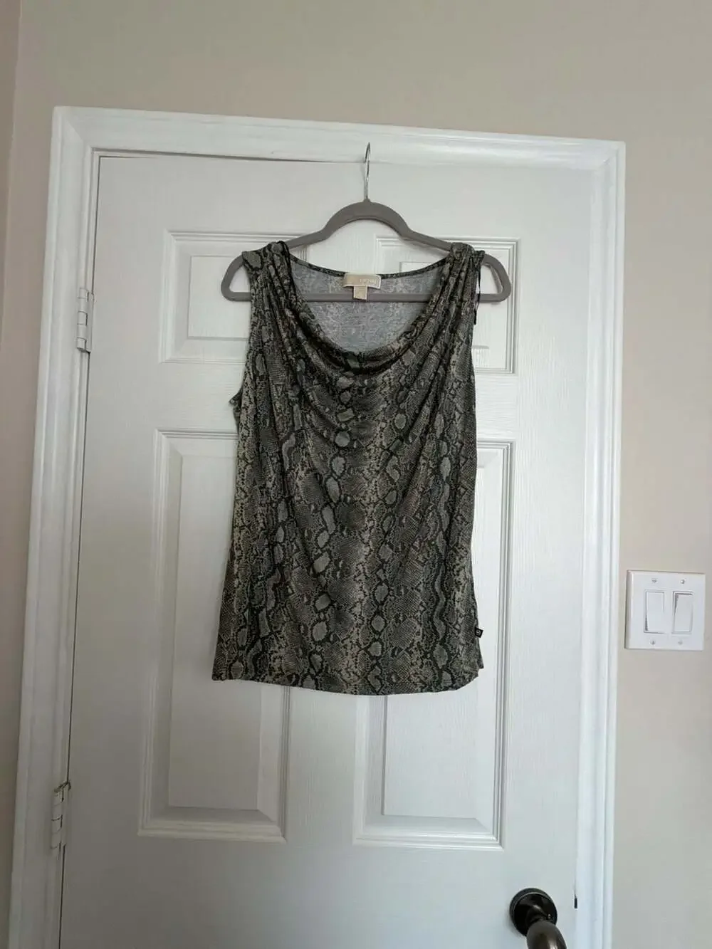 Michael Kors Women's Sleeveless Cowl Neck Tank Top in Gray Python Snake Print